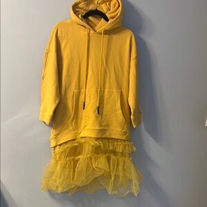 Yellow Casual Hoodie Dress with Raglan Sleeves